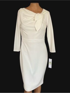 Calvin Klein Cream Long-Sleeve Bow-Neck Sheath Dress